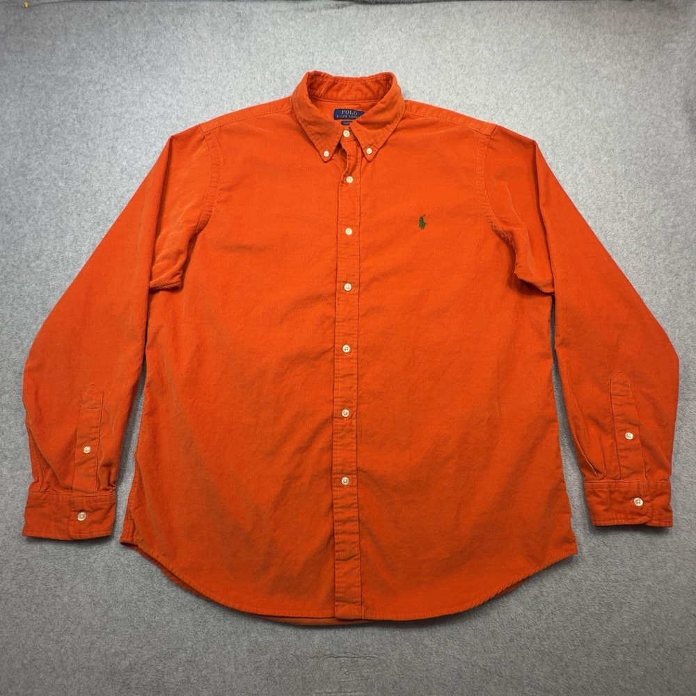 Polo Ralph Lauren Shirt Mens XL Orange Corduroy Long Sleeve Fine Wale Classic